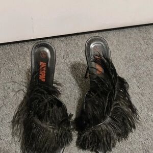 Misspap Elegant Black Feathered Mules